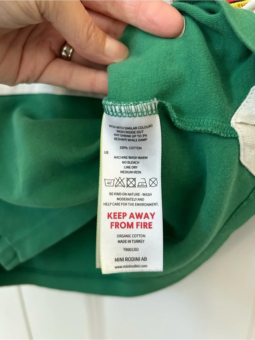 Mini Rodini organic size 2-3 years green white stripes rugby top flower patch